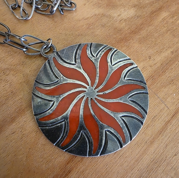Mexican Bakelight Inlay Sterling Sun Pendant - Picture 3 of 9